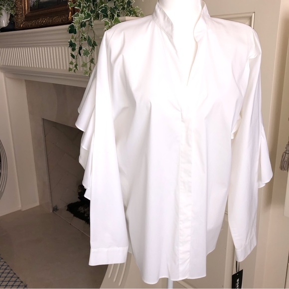 Worth Collection White Dolman Sleeve Blouse With Ruffled Back New Size L - Picture 4 of 14